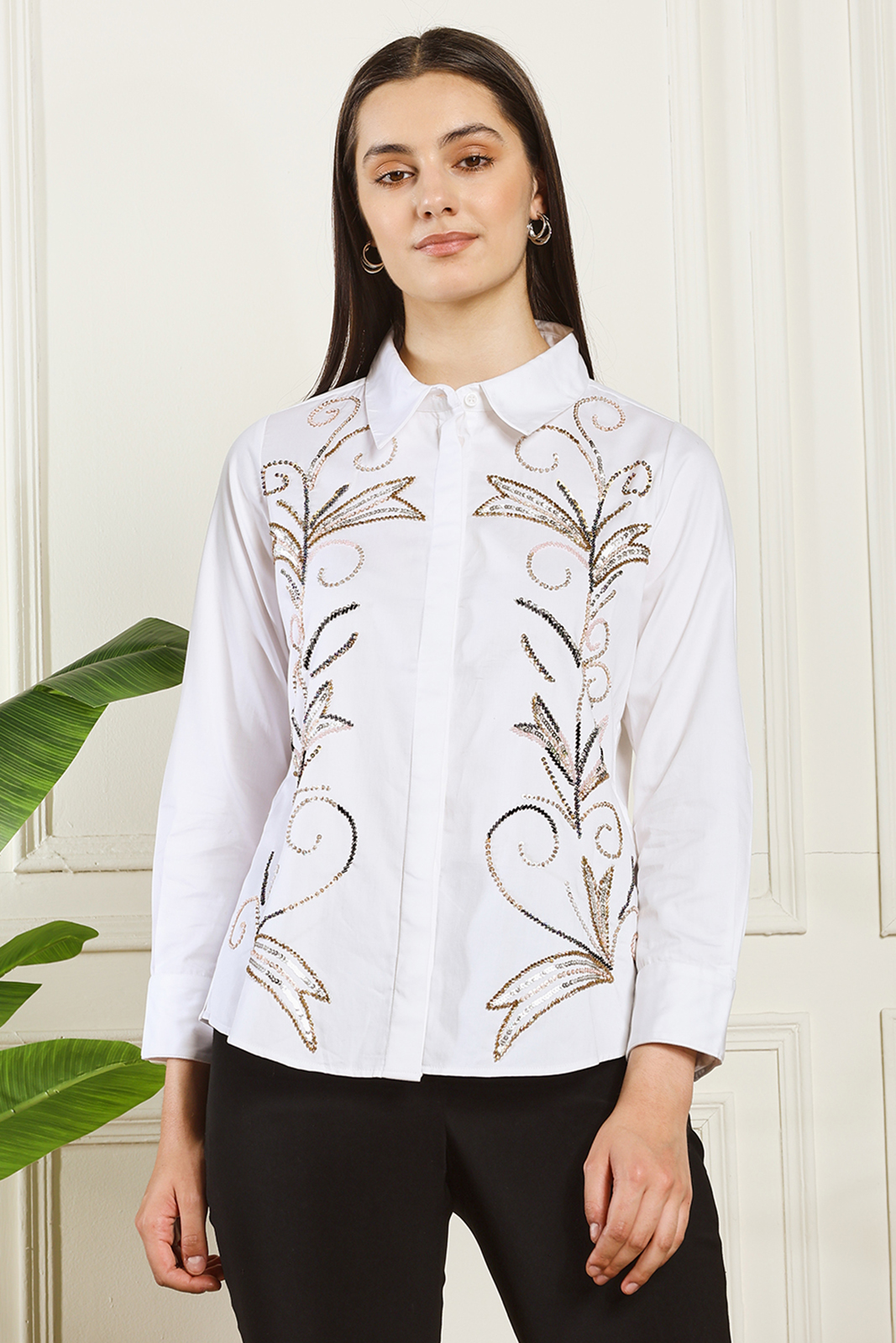 WHITE FRONT MULTICOLOURED EMBROIDERED SHIRT