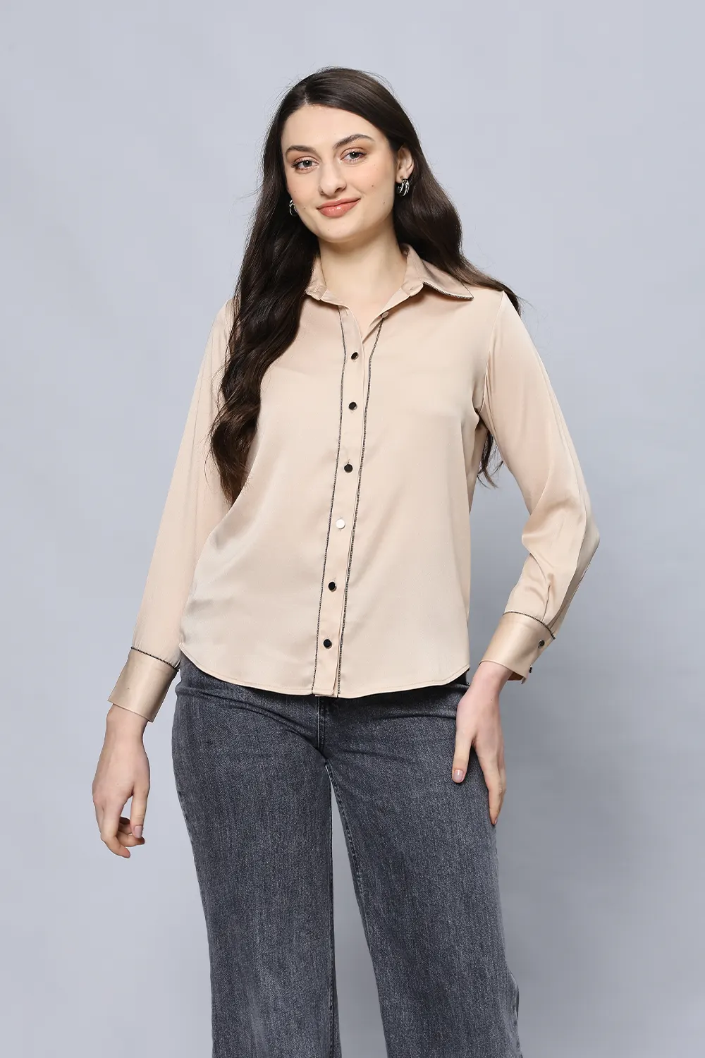 BEIGE SATIN SHIRT