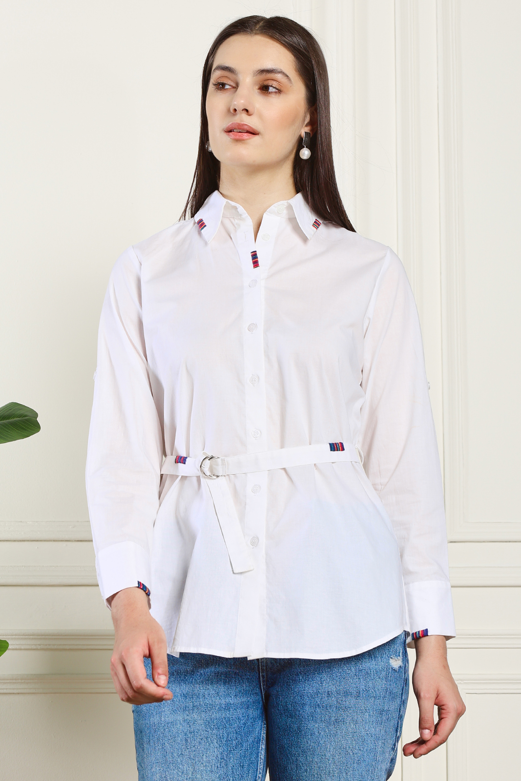 WHITE EXTRA LONG SHIRT WITH BELT