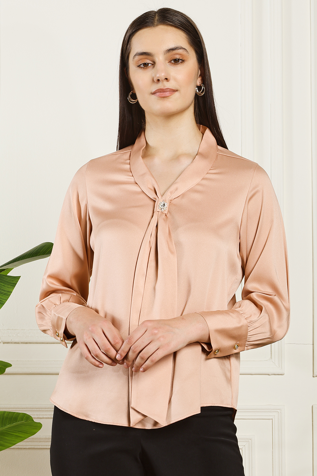 PINK SATIN TOP WITH TIE