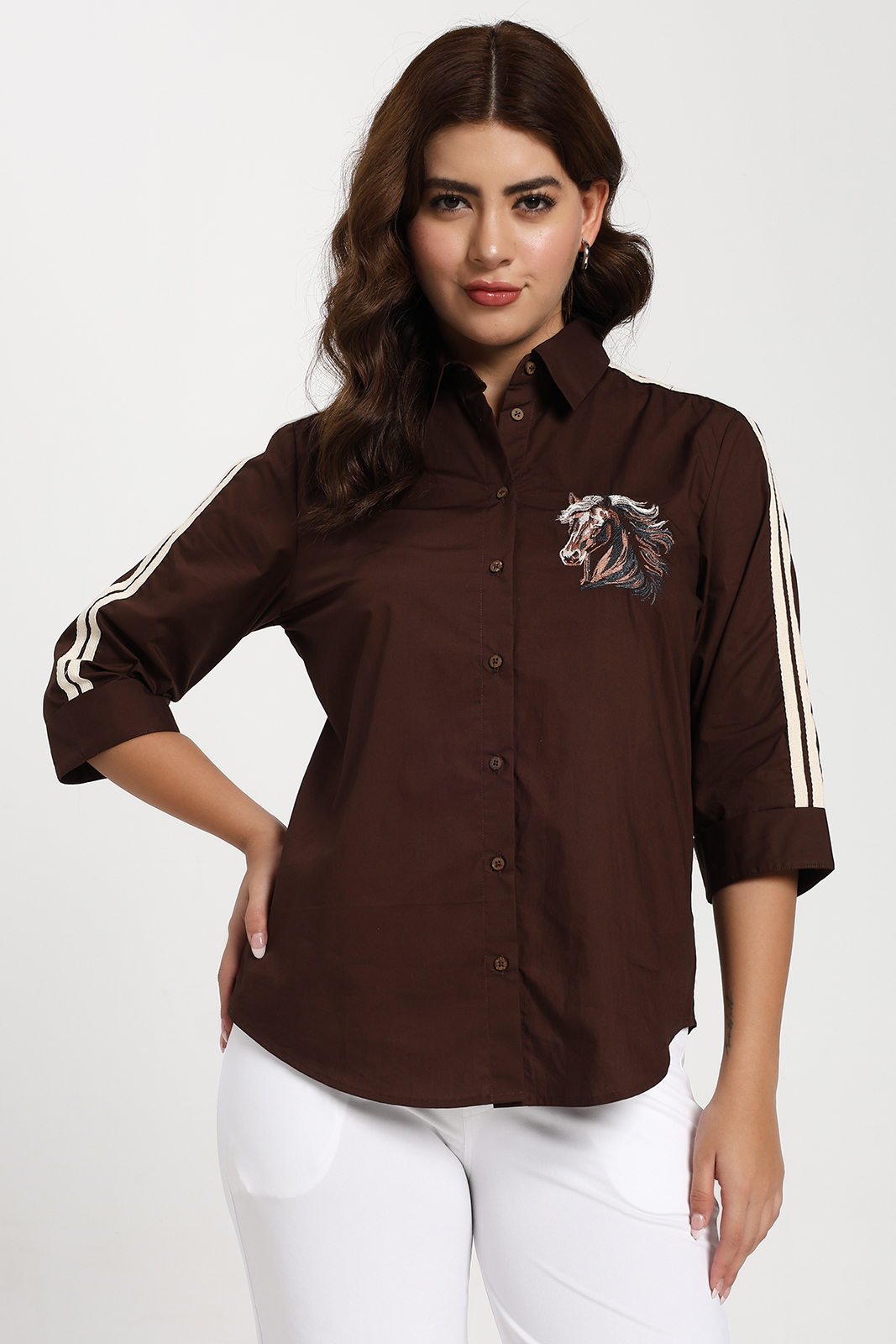 BROWN HORSE EMBROIDERED SHIRT