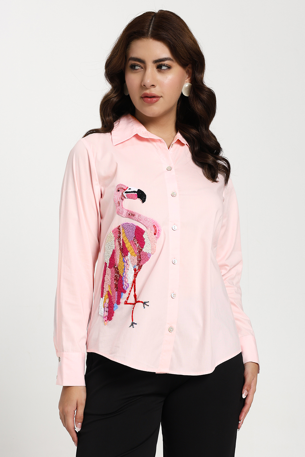 PINK FRONT FLAMINGO COTTON SHIRT